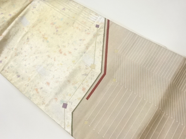 リサイクル　横段に抽象模様織出し名古屋帯